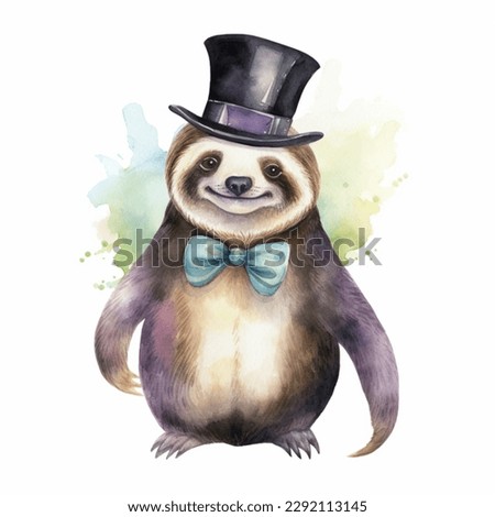 Water color of a sloth wearing a top hat and bow tie
