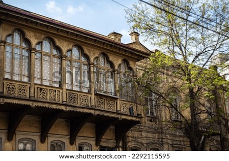 Traditional architecture of Old Tbilisi with carving wooden balconies in spring day Royalty-Free Stock Photo #2292115595