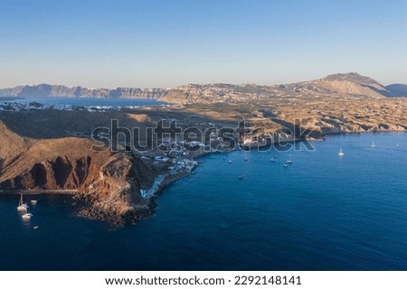 aerial picture of the red beach with the southern part of the island of Santorini in the Cyclades in Greece
