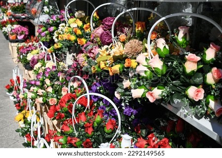 Flowers are sold in a flower shop. Natural and artificial flowers. Royalty-Free Stock Photo #2292149565
