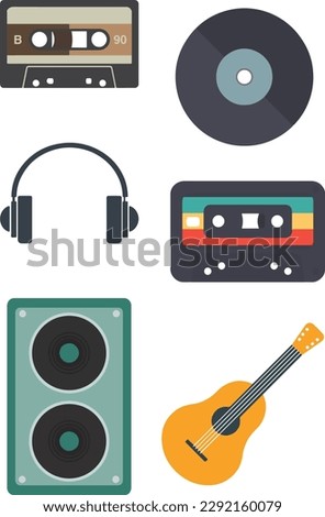 vintage music background guitar amp electric guitar vector illustration set 