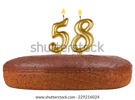 birthday cake with candles number 58 isolated on white background