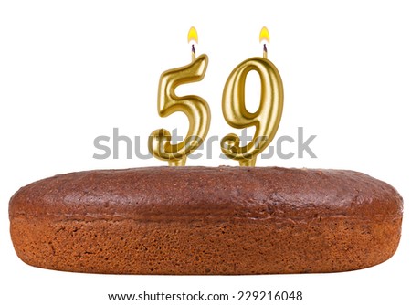birthday cake with candles number 59 isolated on white background