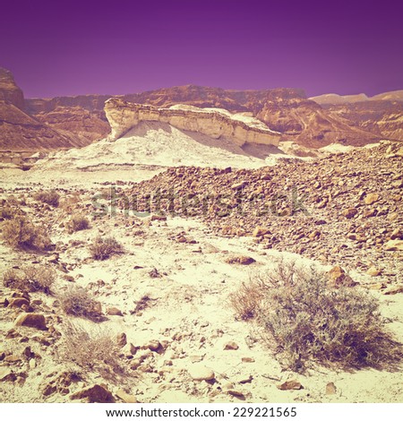 Rocky Hills of the Negev Desert in Israel at Sunset, Instagram Effect