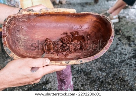 A view of cocao powder after conching in La Fortuna, Costa Rica during the dry season Royalty-Free Stock Photo #2292230601