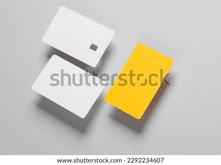 Blank bank cards on gray background. Template for design