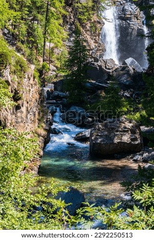The beautiful Lillaz waterfalls in the Aosta Valley in the Gran Paradiso National Park Royalty-Free Stock Photo #2292250513