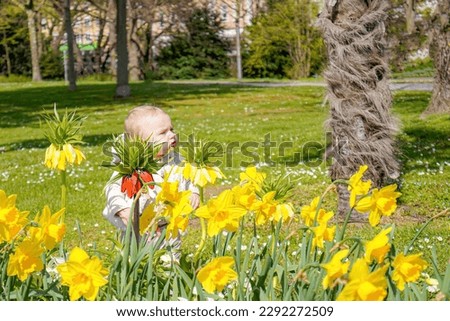 girl among the flowers on a spring day