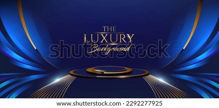 Blue Golden Stage Award Background. Trophy on  Luxury Background. Modern Abstract Design Template. LED Visual Motion Graphics. Wedding Marriage Invitation Poster Royalty-Free Stock Photo #2292277925