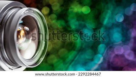Camera lens glass with colorful bokeh 