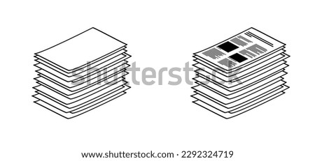 Writing paper. Cartoon empty A4 or A3 copy paper, stacked paper. Flat paper stack. Document, paperwork. Stationery stacked papers icon. Pile papers, file, web icon. Printouts, hardcopy documents.  Royalty-Free Stock Photo #2292324719