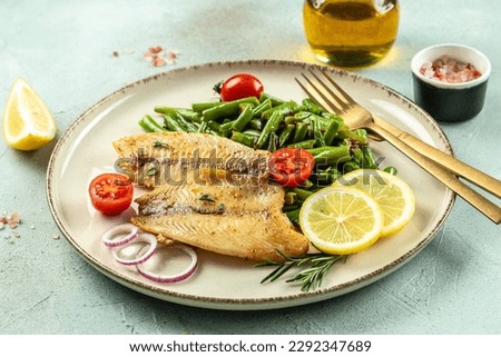 delicious fillets fish oven baked. Ketogenic diet. Low carb high fat breakfast. Healthy food concept. place for text, top view. Royalty-Free Stock Photo #2292347689