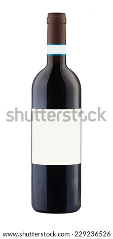 Red wine bottle isolated with blank label for your text or logo.
