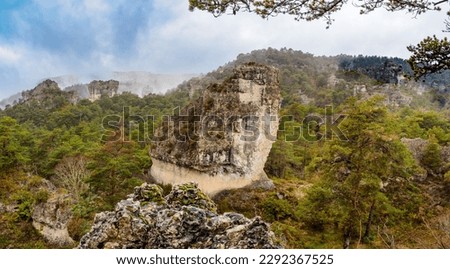 Rocks with strange shapes in the Chaos of Montpellier-le-Vieux in Cevennes National Park, France Royalty-Free Stock Photo #2292367525