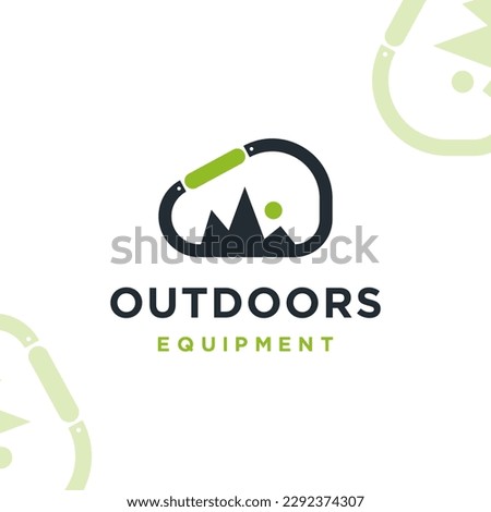 Outdoor carabiner mountain climibing hiking sports equipment store logo design icon illustration