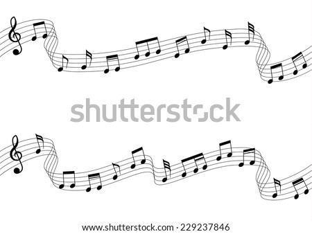 Musical chords element flowing on ribbon pattern style. Music note icons movement on isolated background, melody and tones are conveyed in the form of vector illustrations.