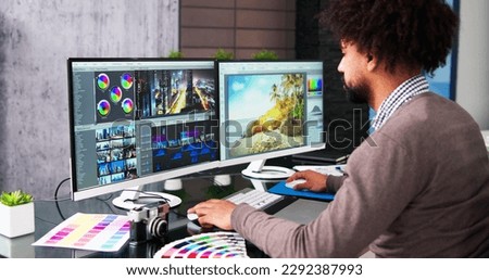 African American Video Editor Tech Job Using Computer Royalty-Free Stock Photo #2292387993