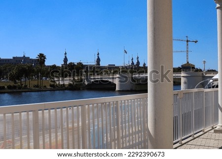 A sunny day and a magnificent view of the columns in the city center with beautiful shadows