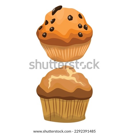Vector illustration of baked muffin. Fresh delicious bread pastry product. Bakery items grain products Royalty-Free Stock Photo #2292391485