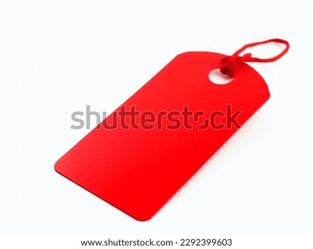 Blank red price tag with string isolated on white background,