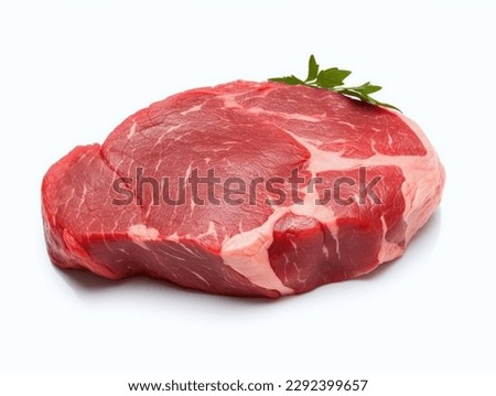 Raw beef steak with parsley isolated on white background, top view Royalty-Free Stock Photo #2292399657