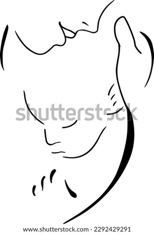 Vector illustration (sketch), one-line silhouette, without background (picture) - a mother with a child in her arms. The emotion of motherhood and love for a child