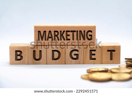 Marketing budget text engraved on wooden blocks on white background cover. Business and budgeting concept Royalty-Free Stock Photo #2292451571