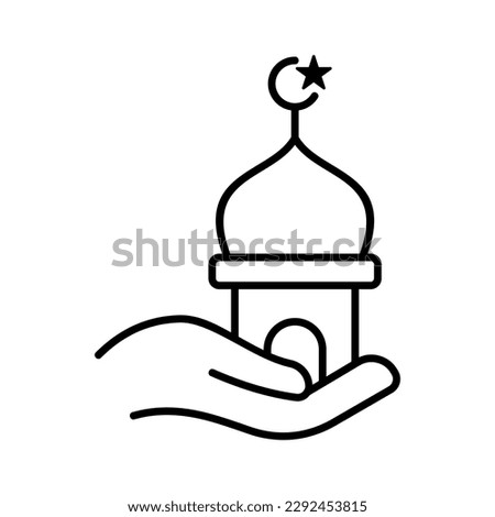 hand and mosque islamic outline icon vector illustration