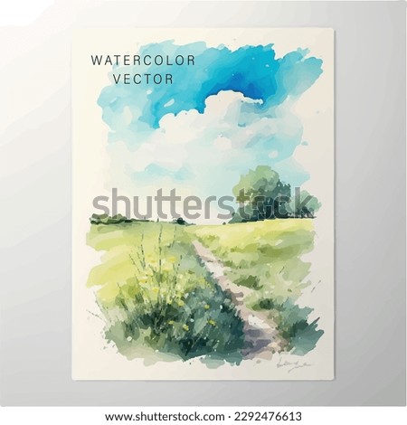 summer landscape watercolor vector. art for exposition Royalty-Free Stock Photo #2292476613