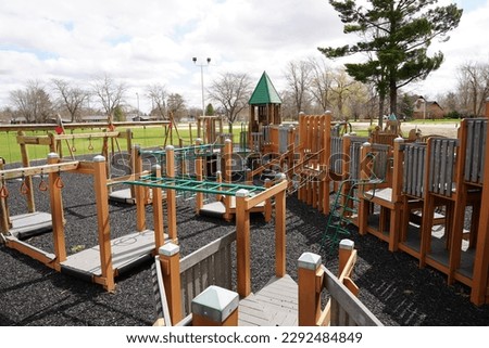 Kids children wooden castle theme play ground open for the spring and summer. 