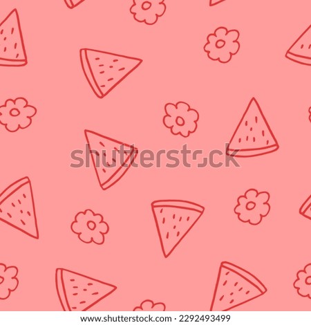 watermelon seamless pattern. hand drawn illustration in doodle style. minimalism. wallpaper, textile, wrapping paper, background. juicy, fresh, fruits, summer, food.