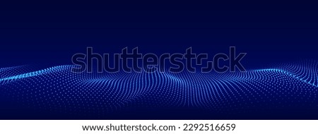 Dynamic blue particle wave. Futuristic point glowing wave. Flow digital structure. Data technology background. Vector illustration. Royalty-Free Stock Photo #2292516659