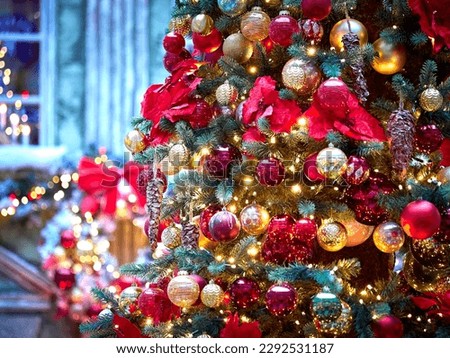 Christmas tree. Christmas decorations and toys on the Christmas tree.