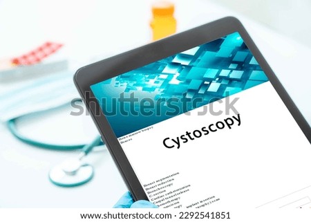 Cystoscopy medical procedures A procedure that involves using an endoscope to examine the bladder and urethra for abnormalities or signs of disease. Royalty-Free Stock Photo #2292541851