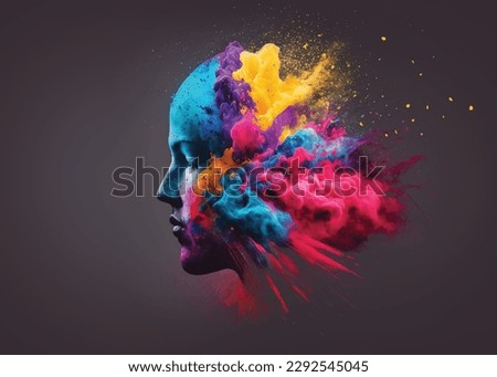 Liquid Color design background fly out of mind explosion - as a fantasy. colorful brain splash Brainstorm and inspire concept. Gradient colorful abstract background Royalty-Free Stock Photo #2292545045