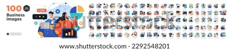 Business Concept illustrations. Mega set. Collection of scenes with men and women taking part in business activities. Vector illustration Royalty-Free Stock Photo #2292548201