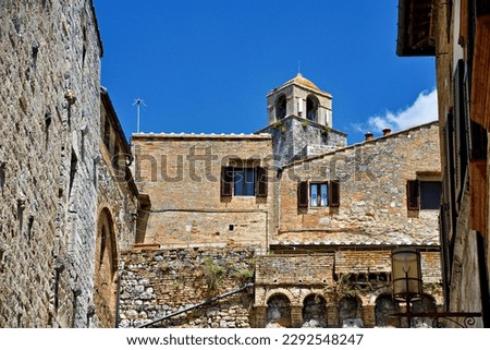 View of San Gimignano, an Italian hill town in Tuscany with blue sky