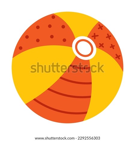 Vector beach ball in flat design. Colorful beach balloon for holidays summer. Ball for playing beach volleyball or water polo. Children ball in red and yellow colors.