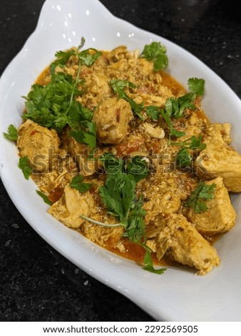 Chicken creamy curry with coriander focused food pic