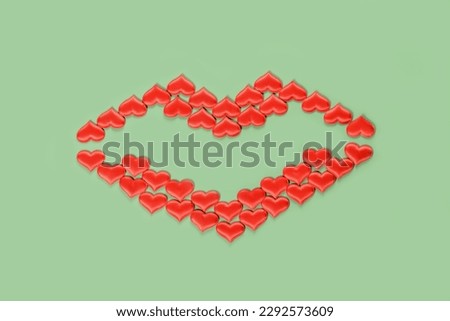 Beautiful lips made of hearts for Valentines Day. Strong relationships and declaration of love. Traditional holiday.
