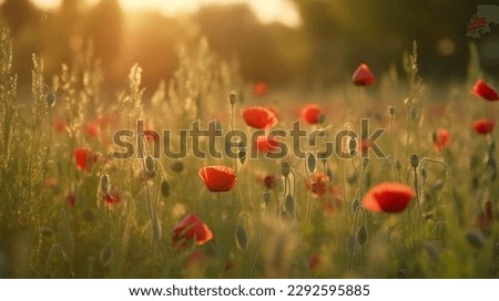 At the time of the setting sun, the poppy meadow becomes a striking sight, symbolizing the flower of Memorial Day