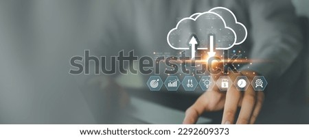 Cloud documentation and personal information online database storage and data privacy protection on computer network or online banking protect or cyber security concept.
