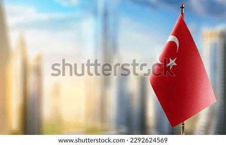 Small flags of the Turkey on an abstract blurry background.