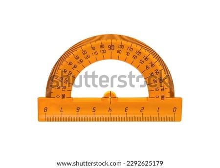Protractor isolated on white. School tool for angle measurement 