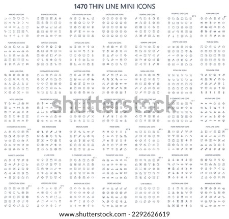Set of 1470  thin line small icons. 24x24 grid. Pixel Perfect. Royalty-Free Stock Photo #2292626619