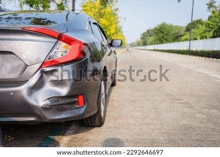 Car crashed at rear bumper. Road accident from careless driver. Royalty-Free Stock Photo #2292646697