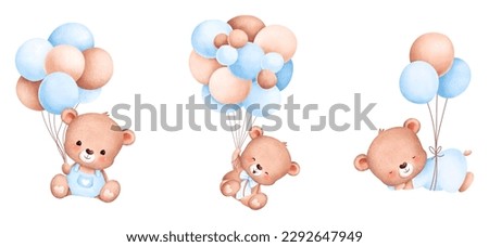 Baby girls art posters cute cuddly teddy bear and balloon  design composition in trendy contemporary collage style, for wall art decoration, postcard, cover design Royalty-Free Stock Photo #2292647949