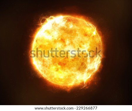 Bright and hot orange sun on a black space background