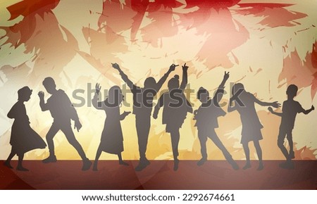 Vector Silhouette Illustration of a Joyful Boy and Girl Expressing through Dance, Capturing the Euphoria and Emotion of Movement, abstract background