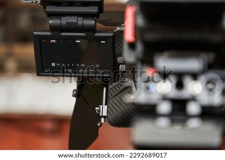 screen for viewing and monitoring shooting on a professional movie camera close-up